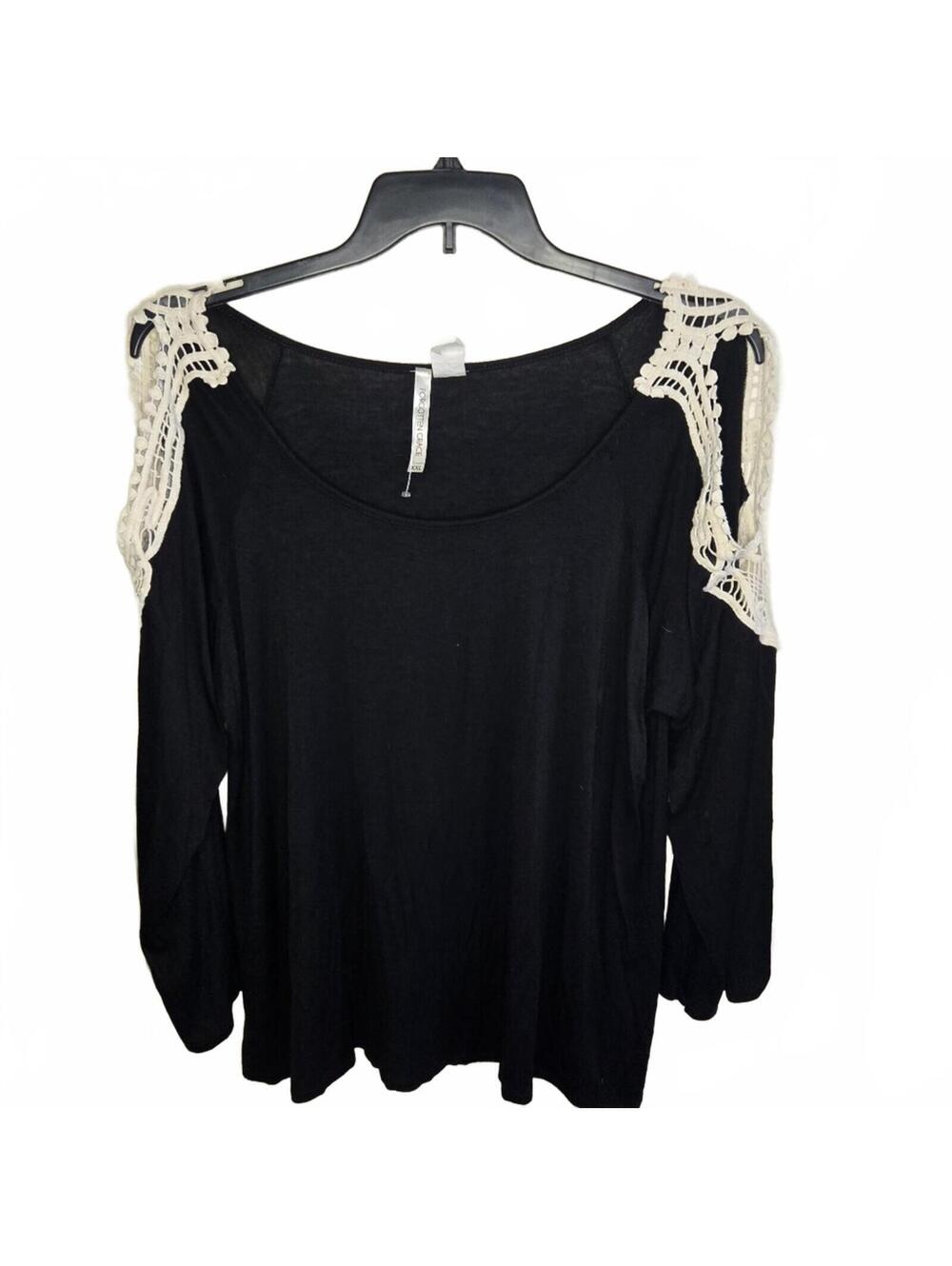 Forgotten Grace Elegant Black Top with Lace Accents